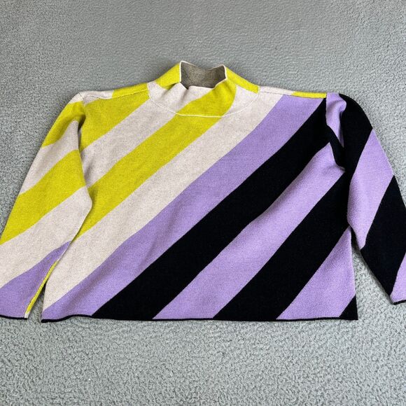 Anthro Maeve Sweater Womens S Purple Black Yellow Carys Stripe Mock Neck Top Mod - Picture 1 of 12